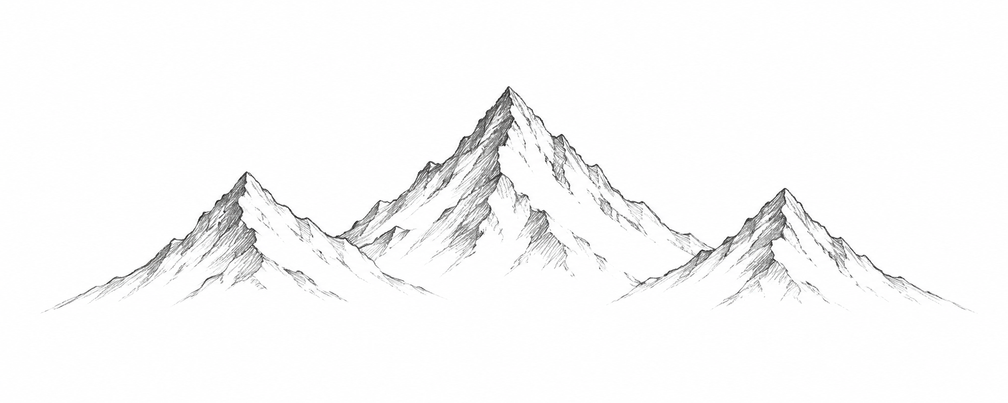 Pencil drawing of three mountain peaks