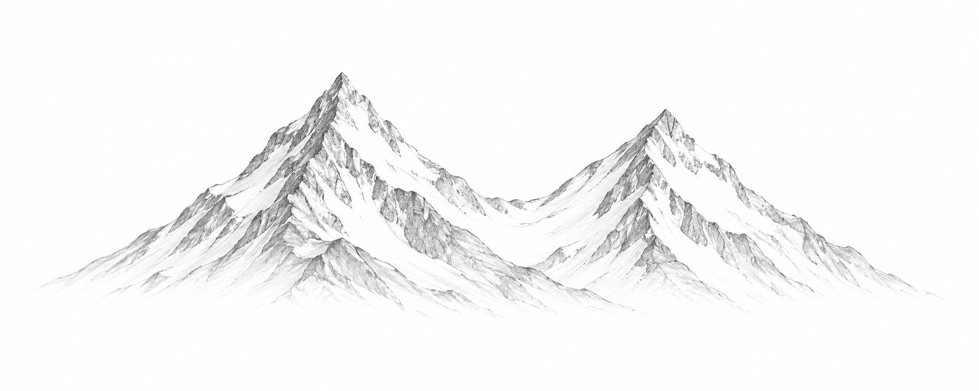 Pencil drawing of two mountain peaks